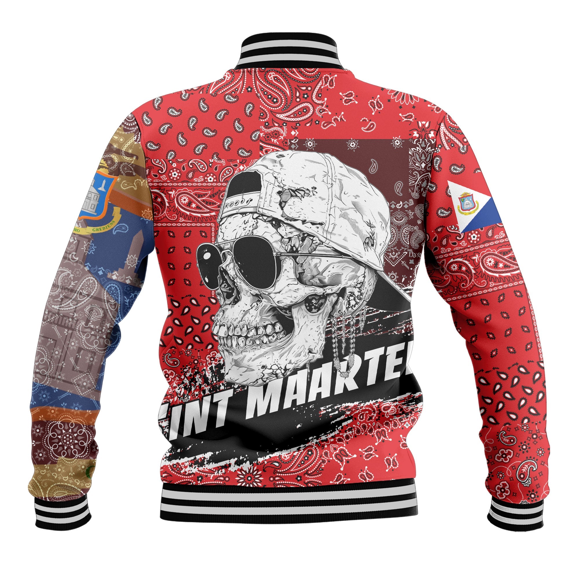 Sint Maarten Baseball Jacket Paisley Flag And Skull Style 3