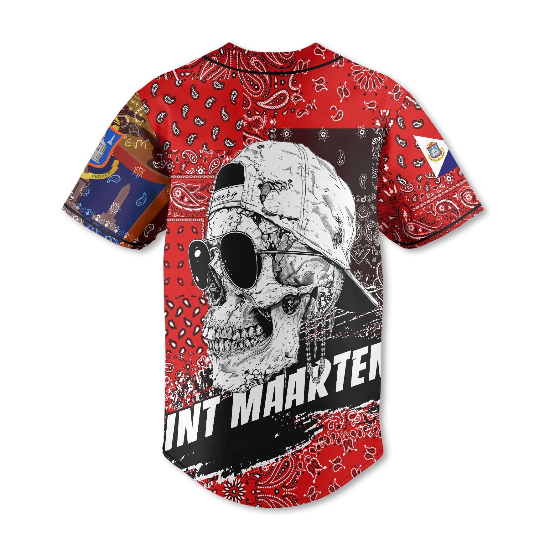 Sint Maarten Baseball Jersey Paisley Flag And Skull Style 3