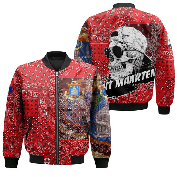 Sint Maarten Bomber Jacket Paisley Flag And Skull Style 1