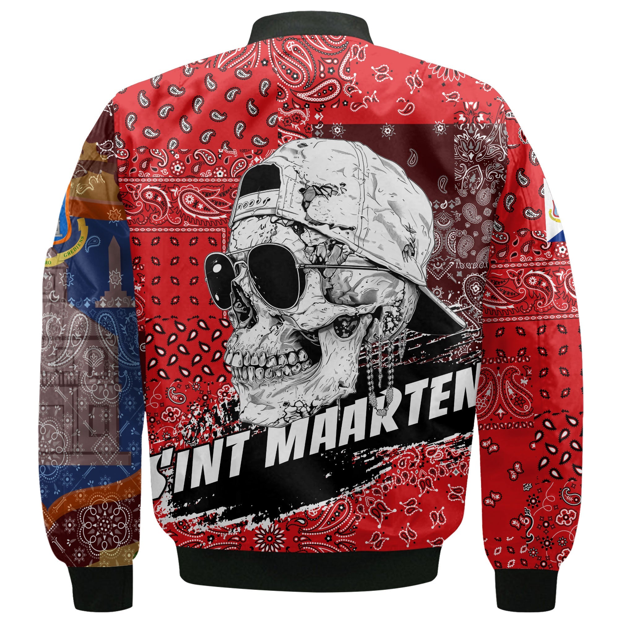 Sint Maarten Bomber Jacket Paisley Flag And Skull Style 3