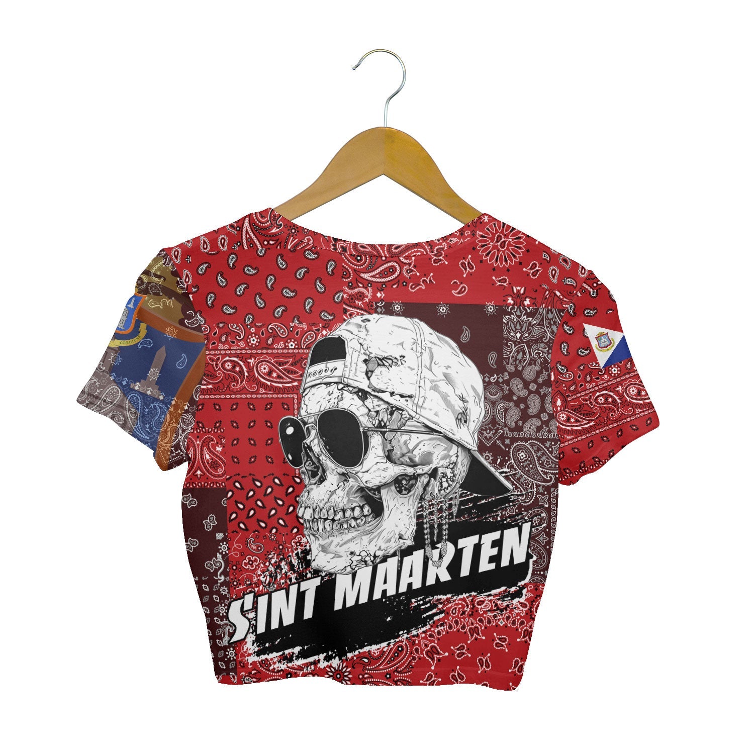 Sint Maarten Croptop T Shirt Paisley Flag And Skull Style 2