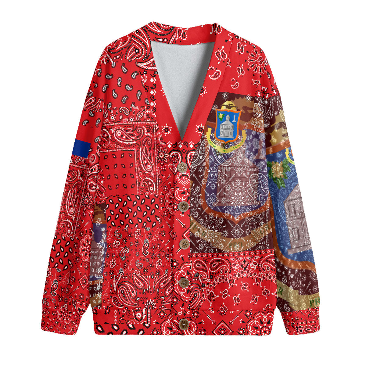 Sint Maarten Fleece Cardigan Paisley Flag And Skull Style 1