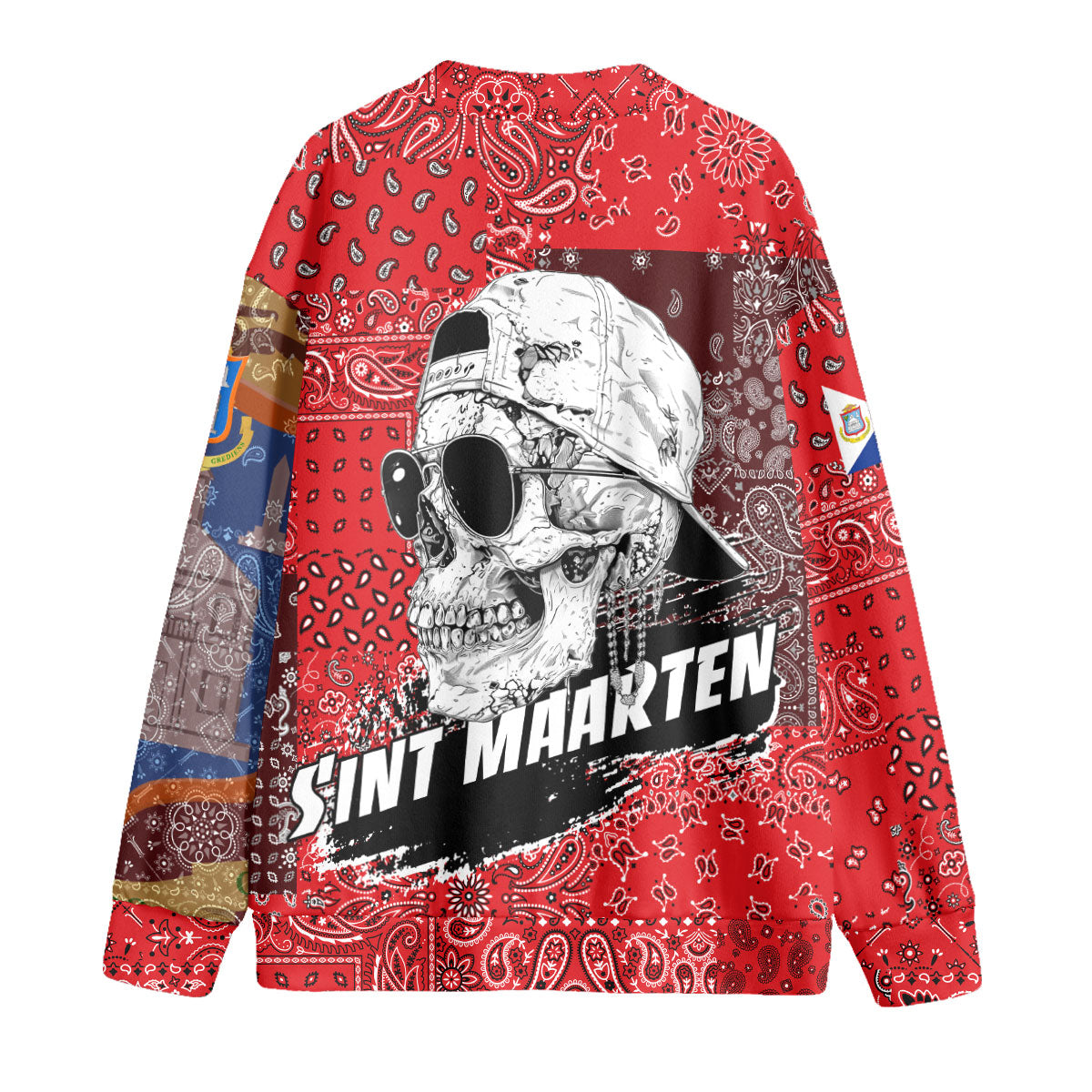 Sint Maarten Fleece Cardigan Paisley Flag And Skull Style 2