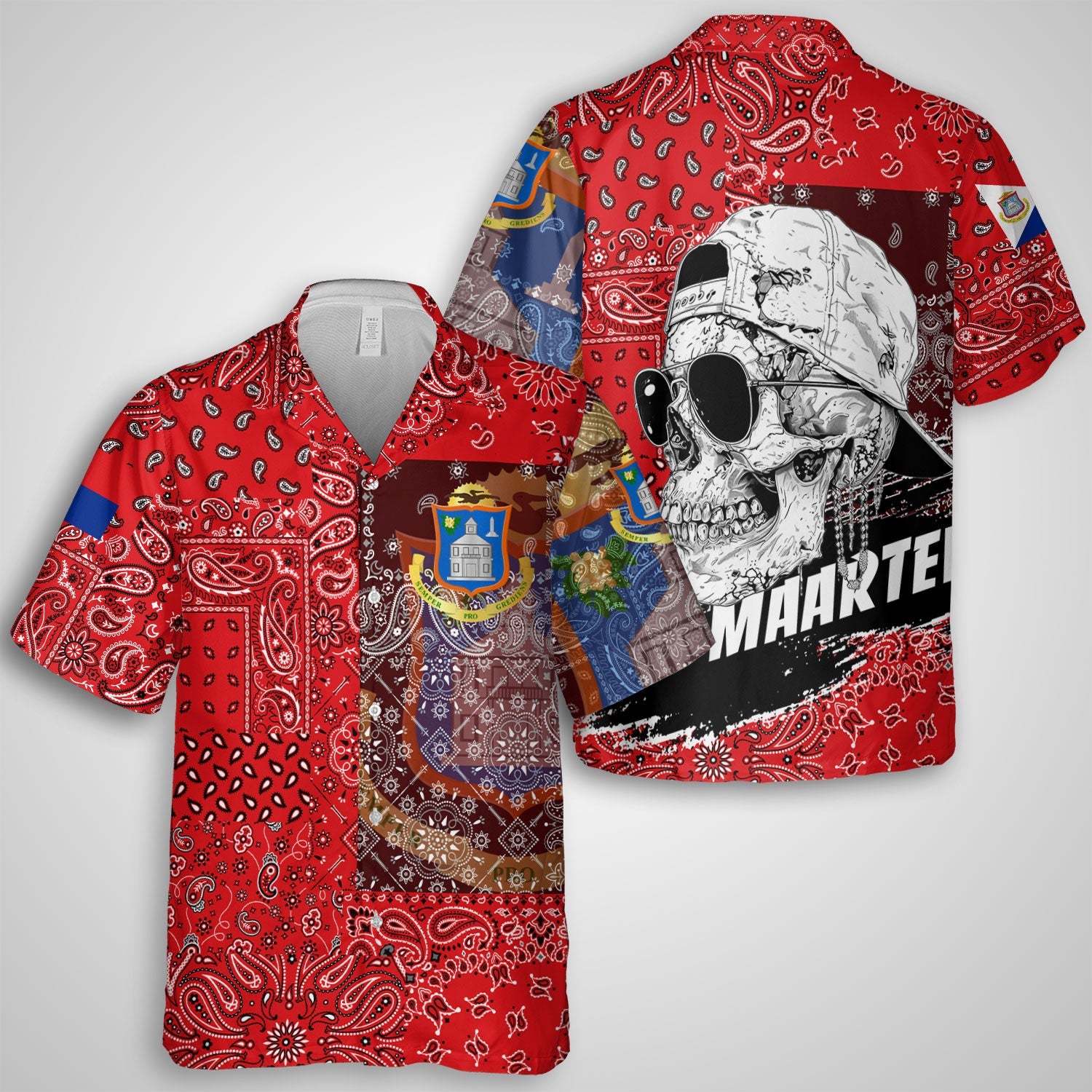 Sint Maarten Hawaiian Shirt Paisley Flag And Skull Style 1