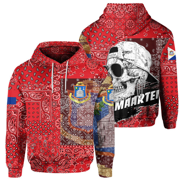 Sint Maarten Hoodie Paisley Flag And Skull Style 1