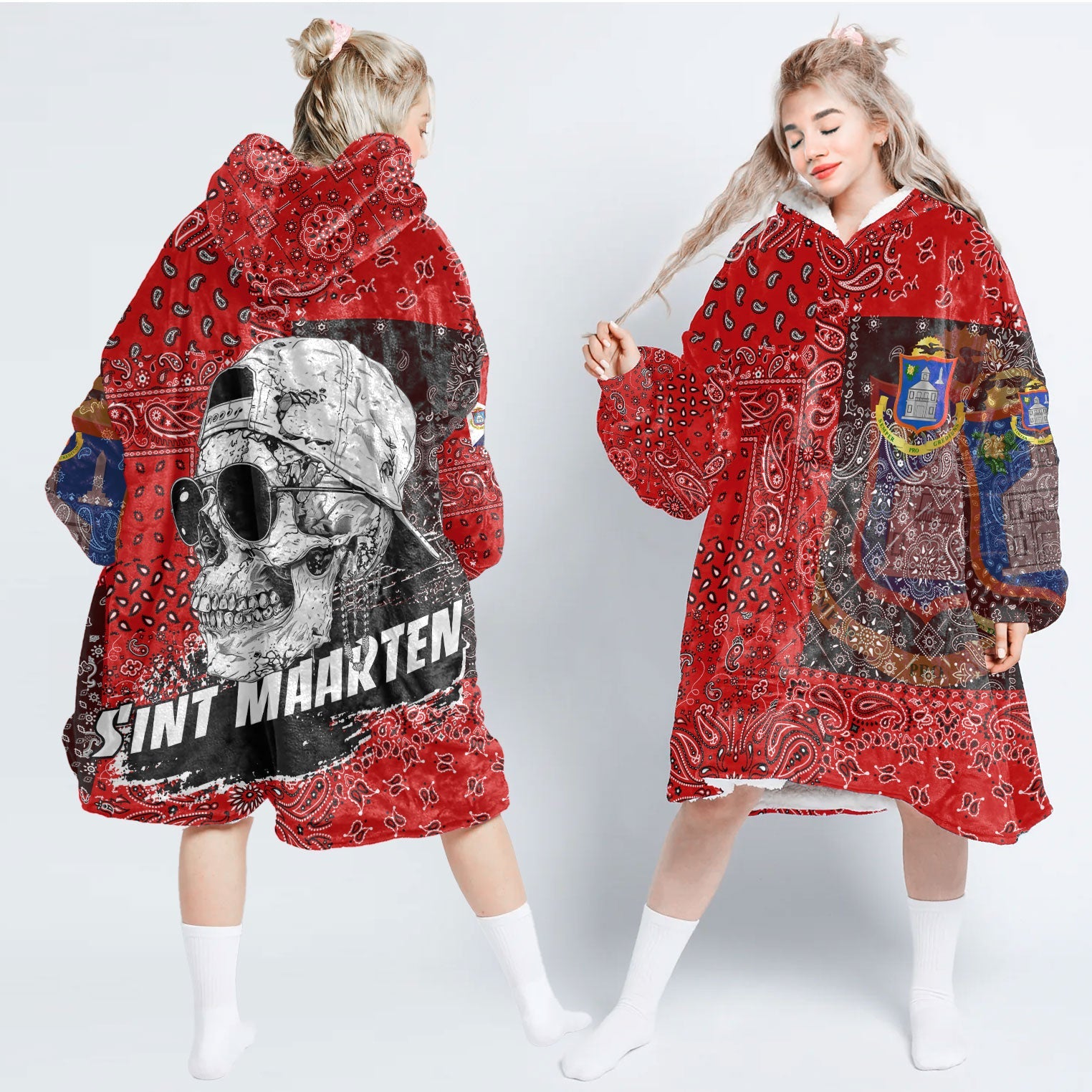 Sint Maarten Hoodie Blanket Paisley Flag And Skull Style 1