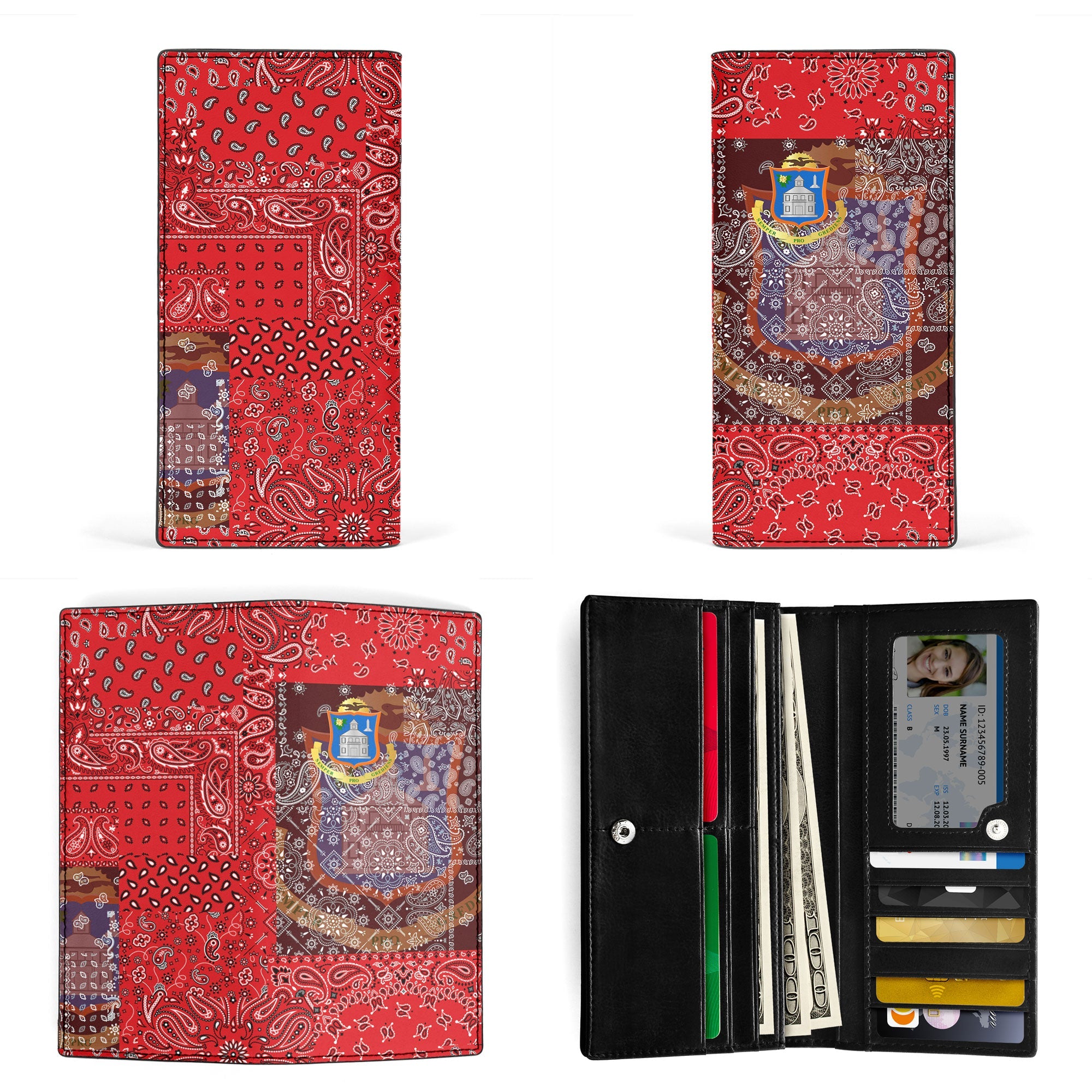 Sint Maarten Leather Wallet Paisley Flag And Skull Style 3