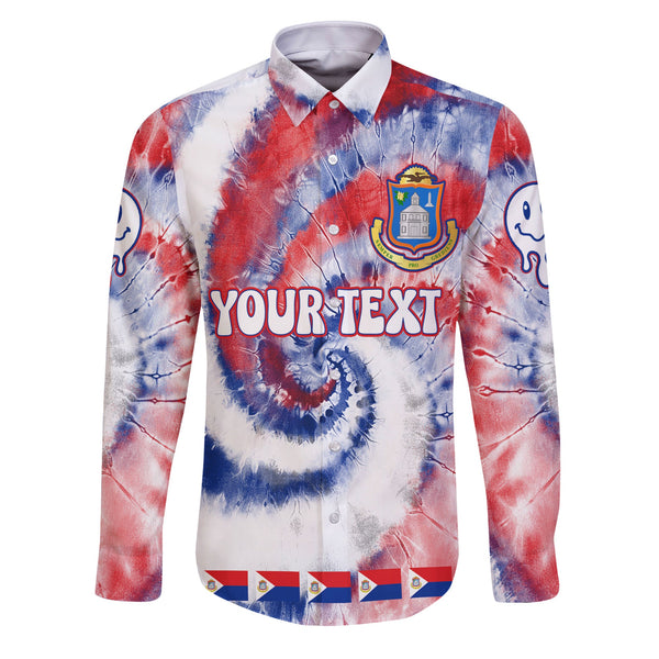 Sint Maarten Long Sleeve Button Shirt Custom Tie Dye Style 1