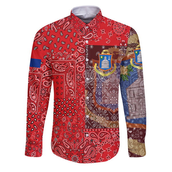 Sint Maarten Long Sleeve Button Shirt Paisley Flag And Skull Style 1