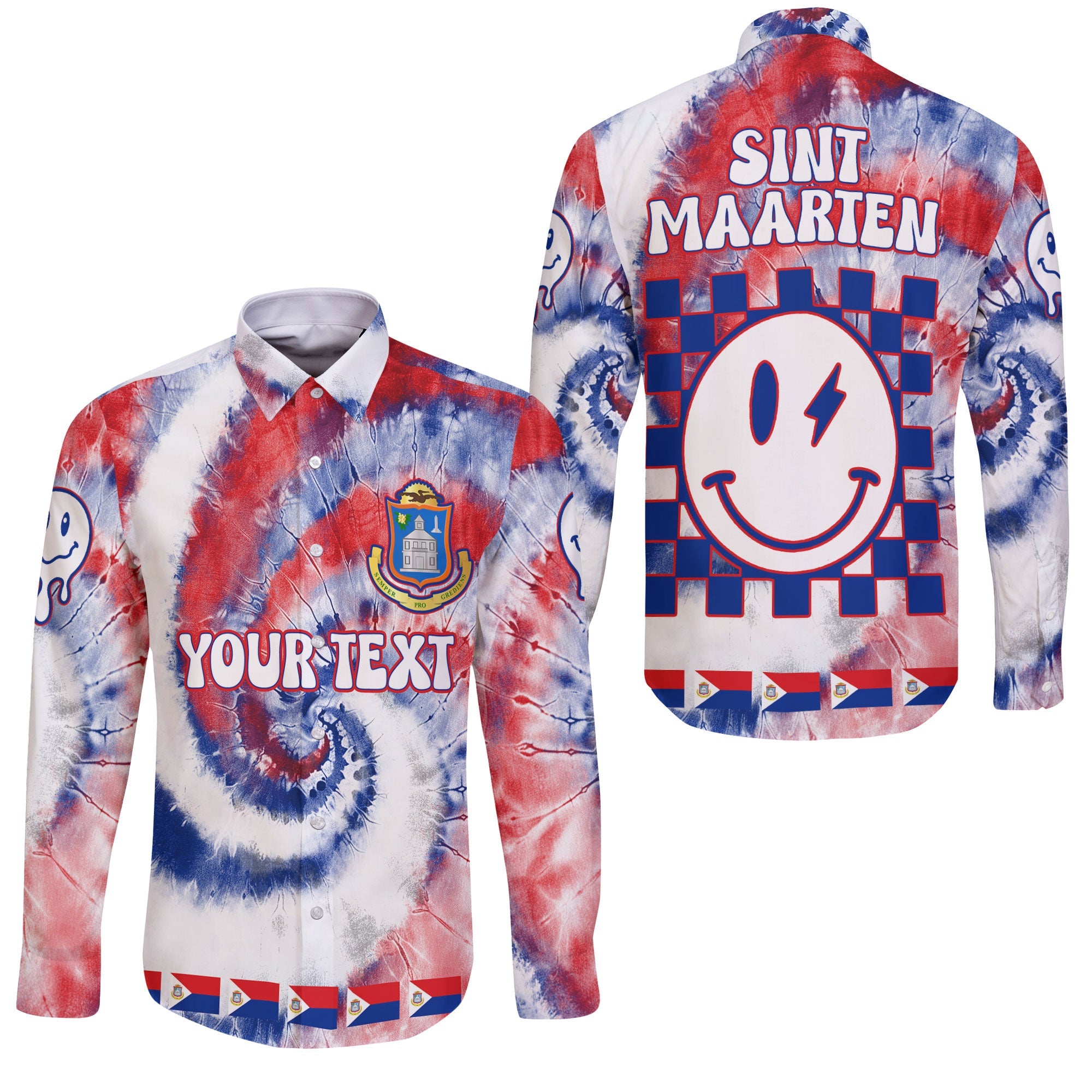 Sint Maarten Long Sleeve Button Shirt Custom Tie Dye Style 3