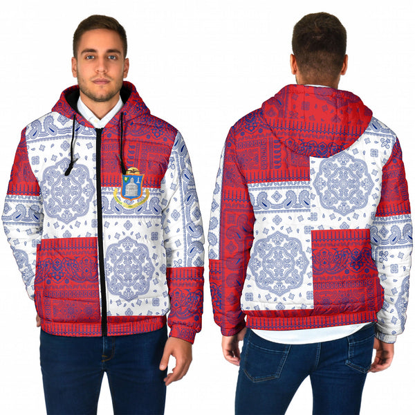 Sint Maarten Men Hooded Padded Jacket Flag And Paisley Basic Style 1