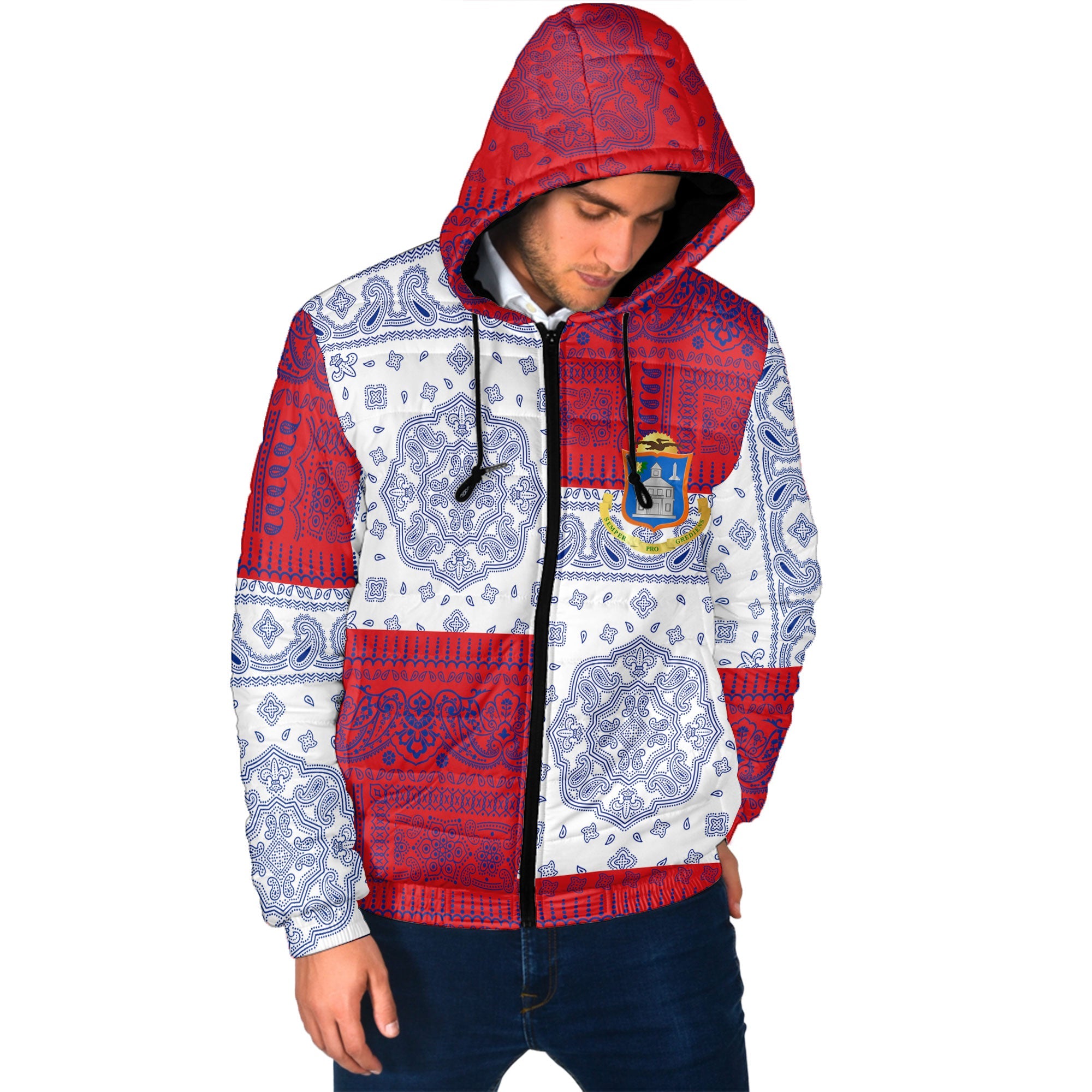 Sint Maarten Men Hooded Padded Jacket Flag And Paisley Basic Style 2