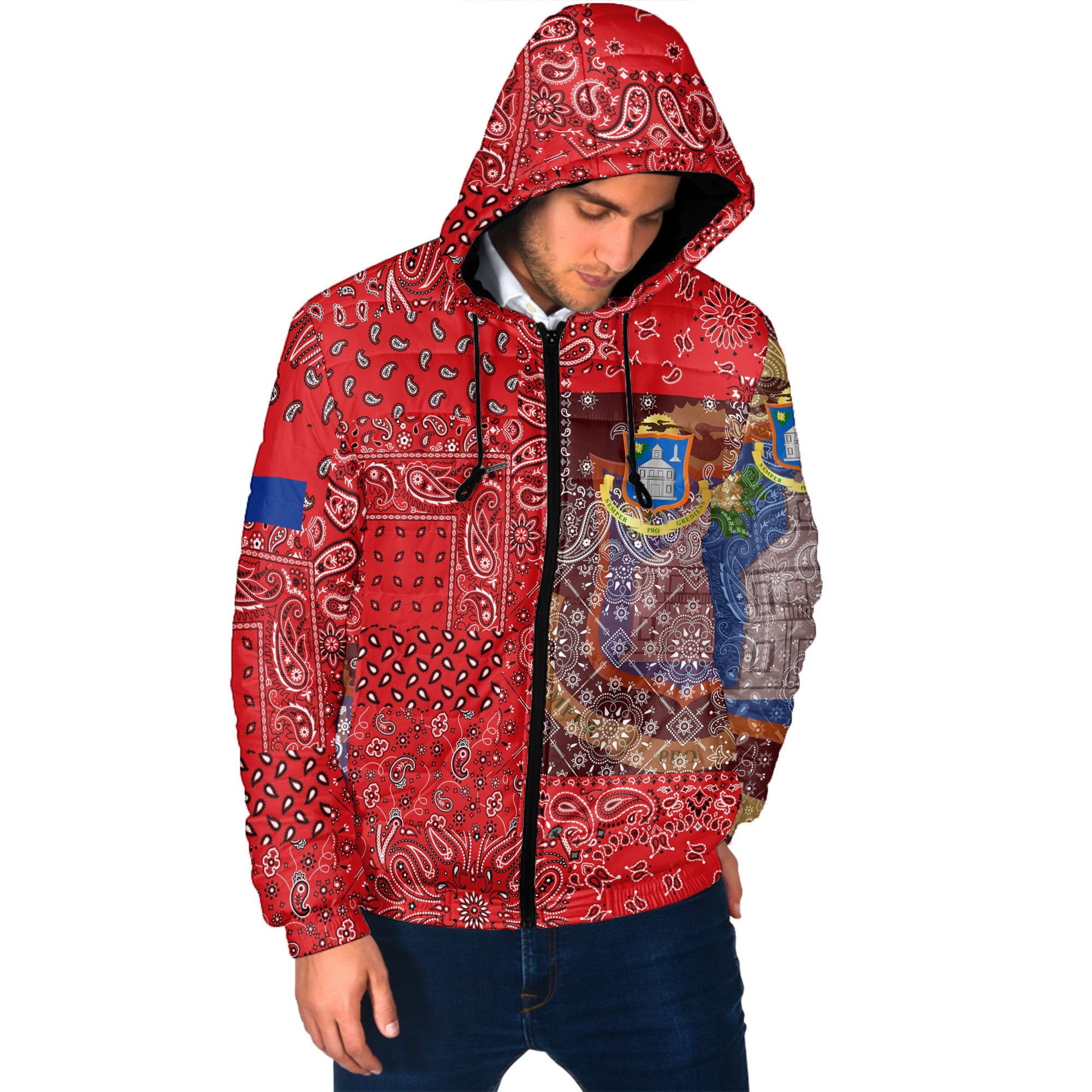 Sint Maarten Men Hooded Padded Jacket Paisley Flag And Skull Style 2