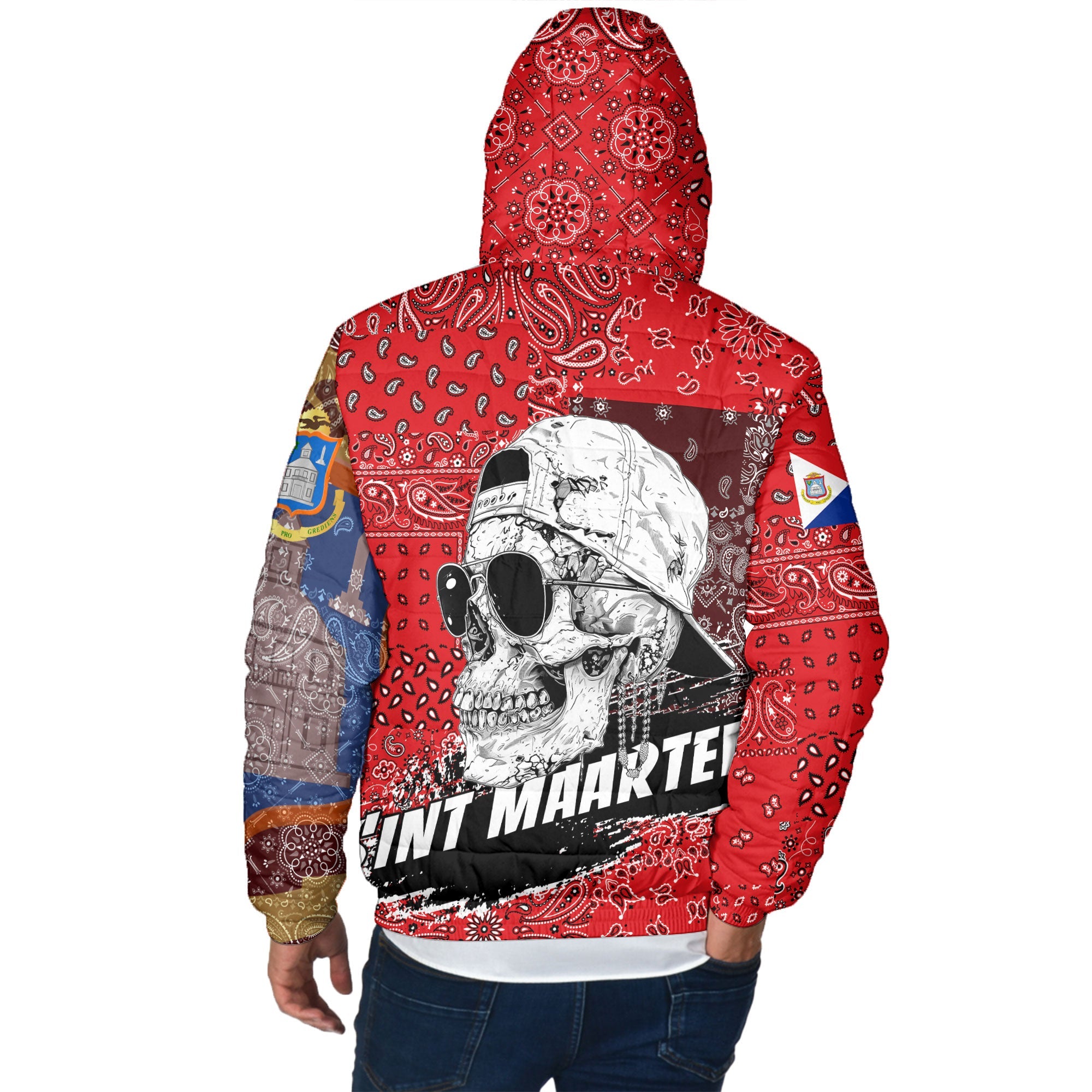 Sint Maarten Men Hooded Padded Jacket Paisley Flag And Skull Style 3