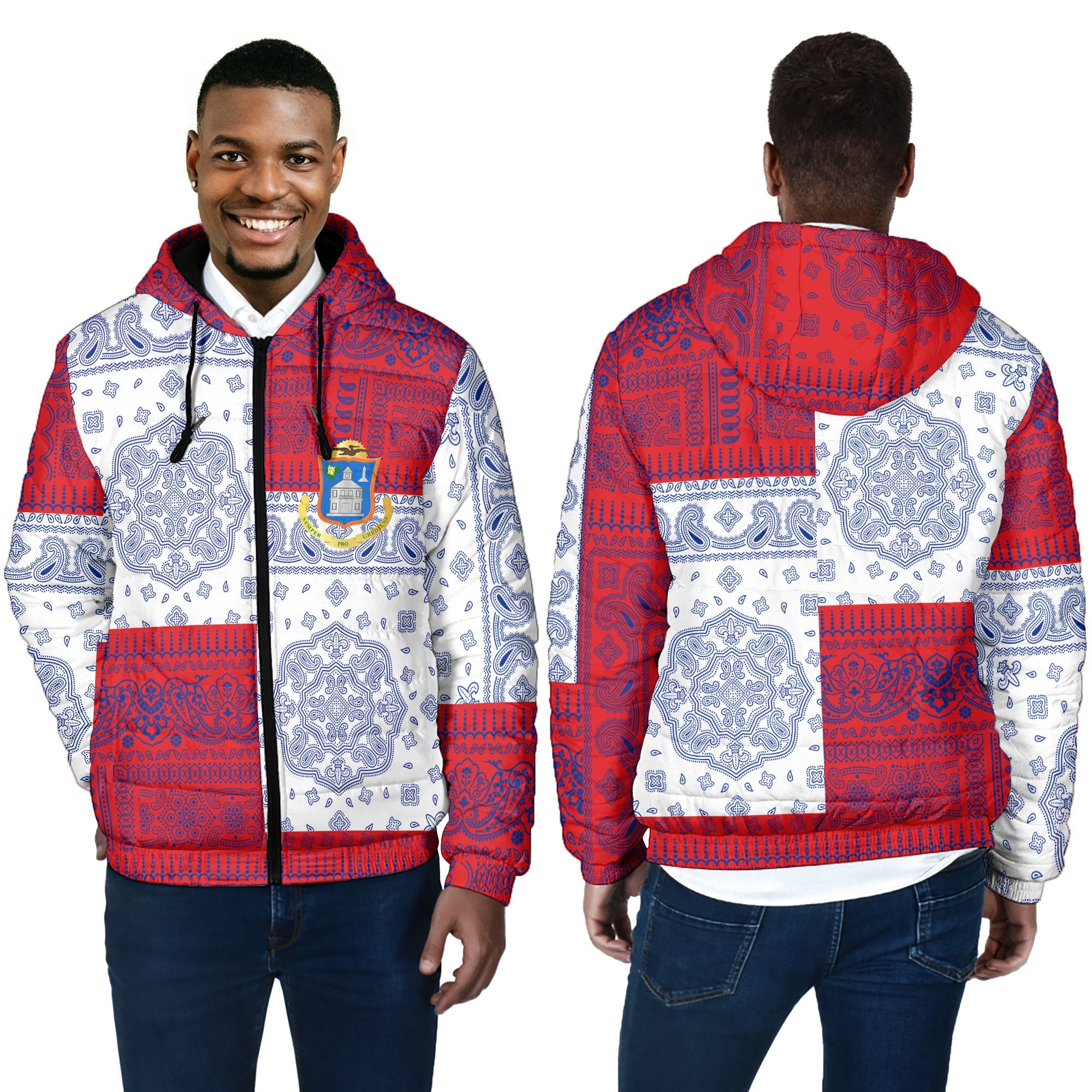 Sint Maarten Men Hooded Padded Jacket Flag And Paisley Basic Style 4