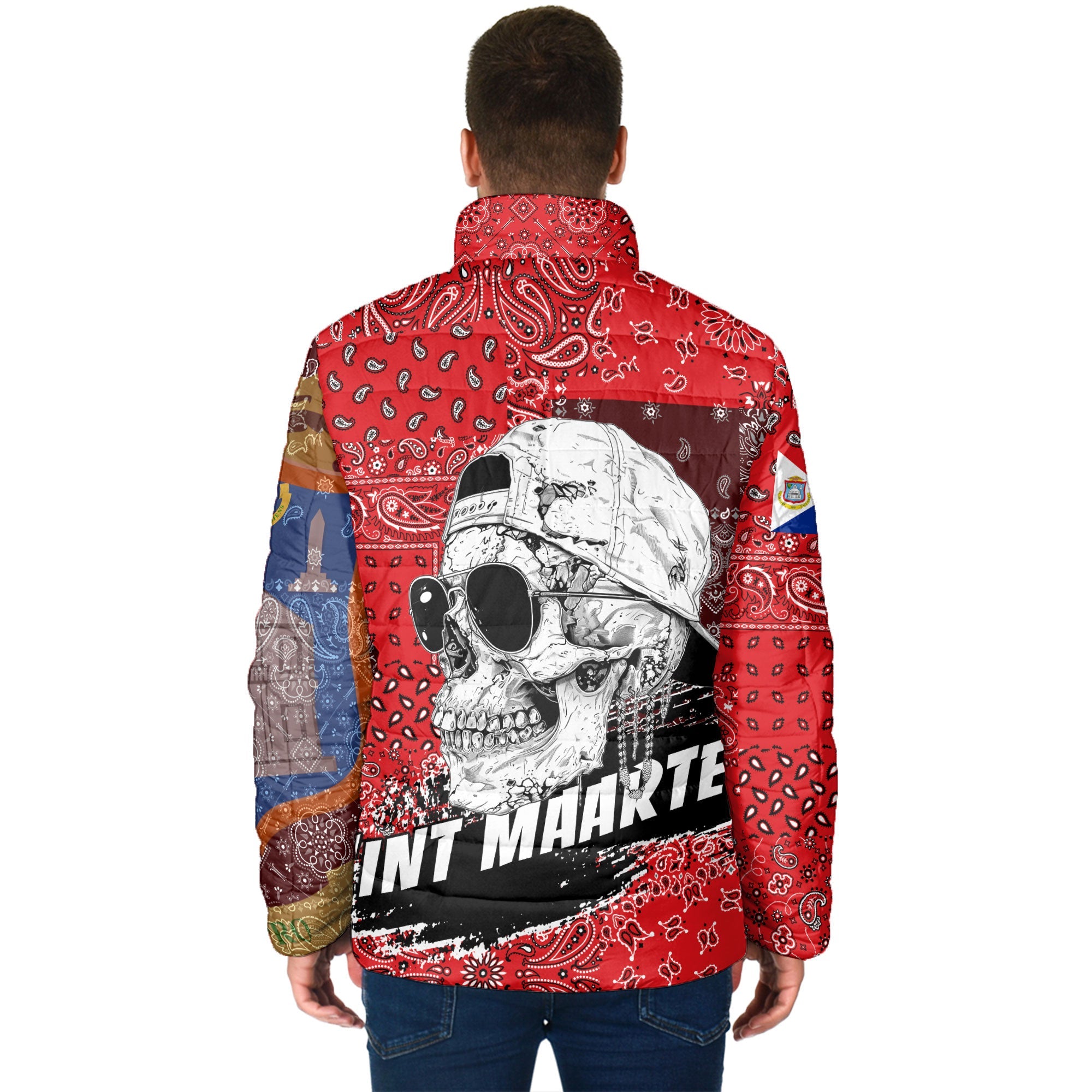 Sint Maarten Men Padded Jacket Paisley Flag And Skull Style 2