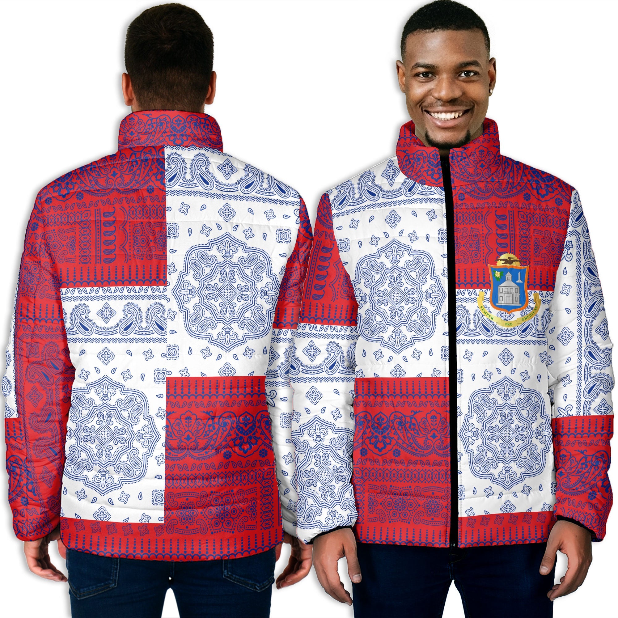 Sint Maarten Men Padded Jacket Flag And Paisley Basic Style 5