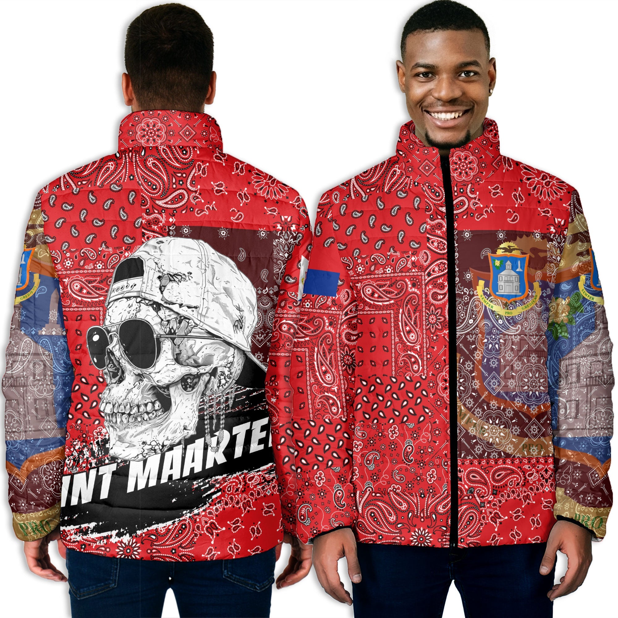 Sint Maarten Men Padded Jacket Paisley Flag And Skull Style 5