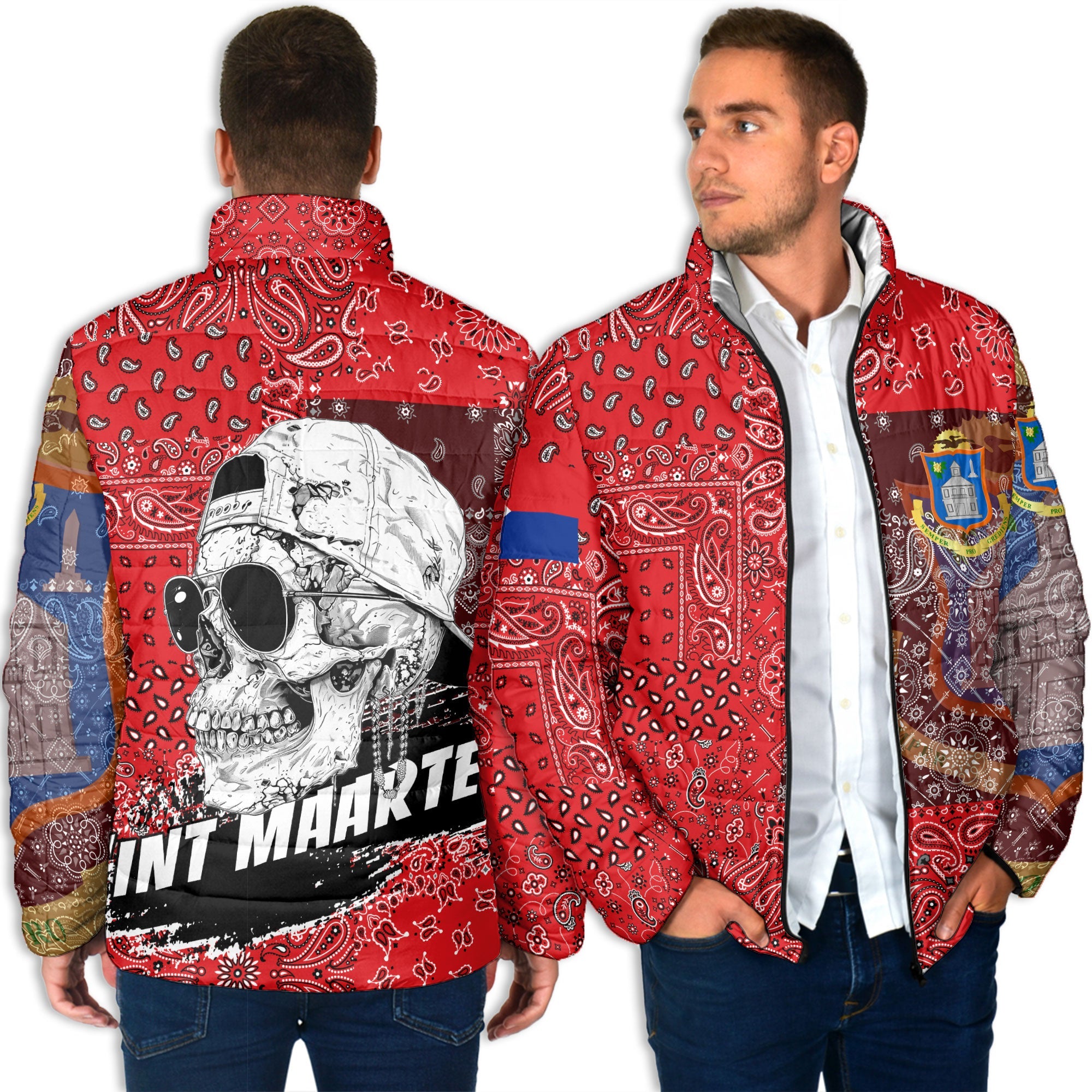 Sint Maarten Men Padded Jacket Paisley Flag And Skull Style 6