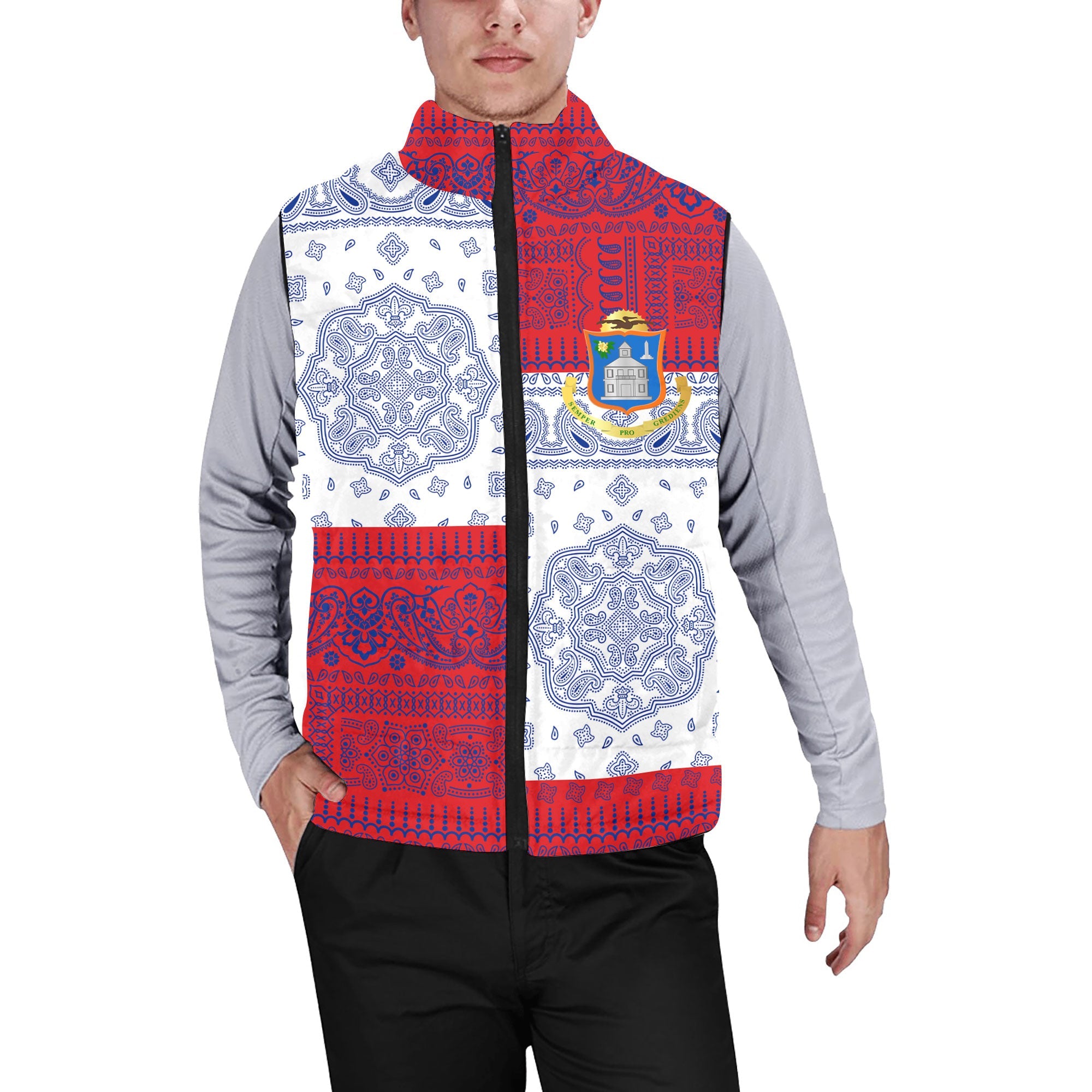 Sint Maarten Men Padded Jacket Vest Flag And Paisley Basic Style 1