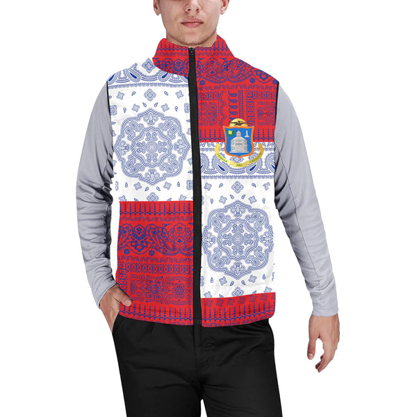 Sint Maarten Men Padded Jacket Vest Flag And Paisley Basic Style 1