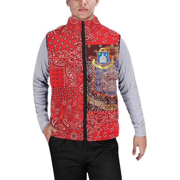 Sint Maarten Men Padded Jacket Vest Paisley Flag And Skull Style 1