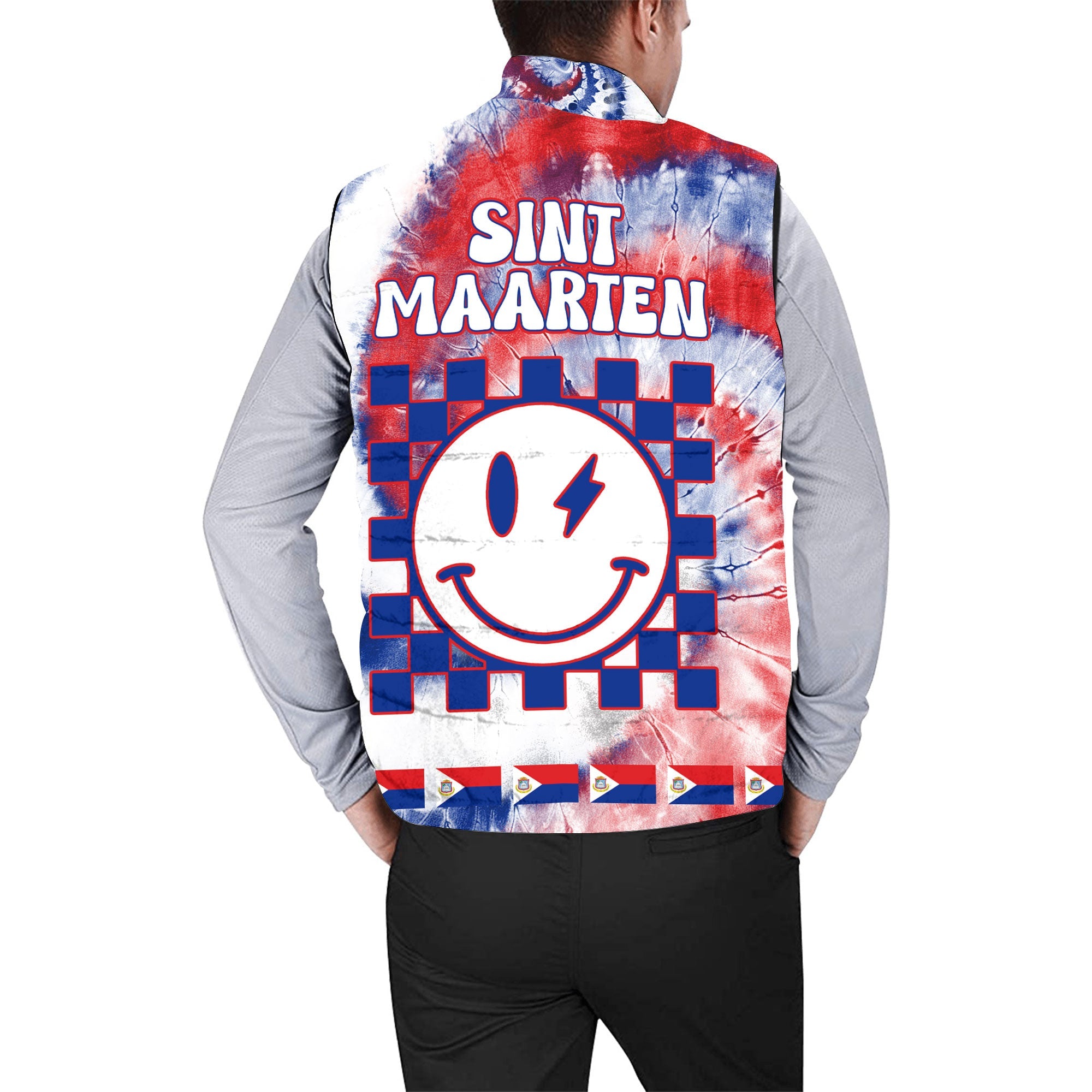 Sint Maarten Men Padded Jacket Vest Custom Tie Dye Style 2