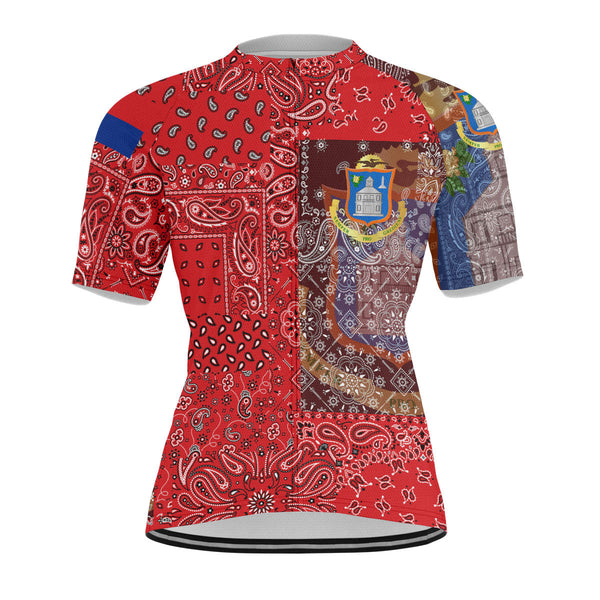 Sint Maarten Men Cycling Jersey Paisley Flag And Skull Style 1