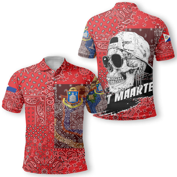 Sint Maarten Polo Shirt Paisley Flag And Skull Style 1