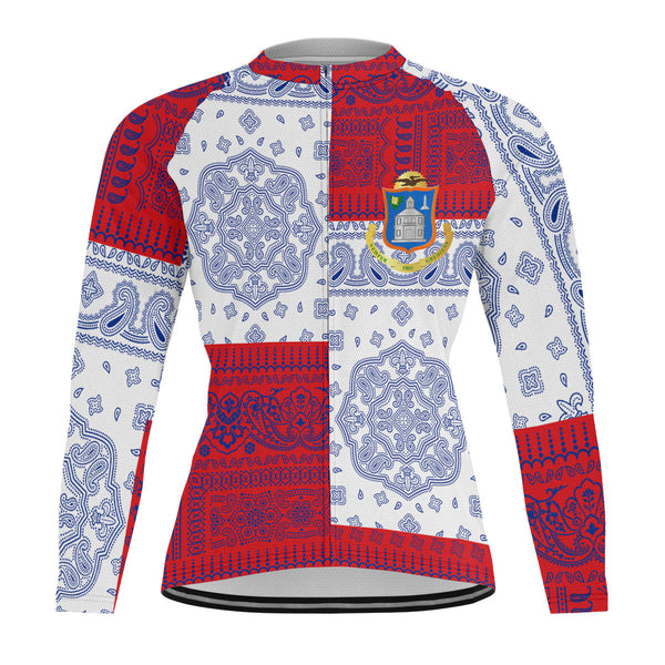 Sint Maarten Raglan Men Cycling Jersey Long Sleeve Flag And Paisley Basic Style 1