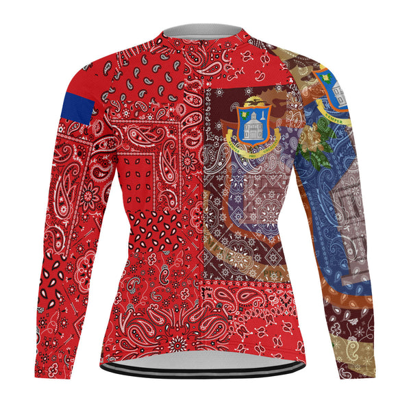 Sint Maarten Raglan Men Cycling Jersey Long Sleeve Paisley Flag And Skull Style 1