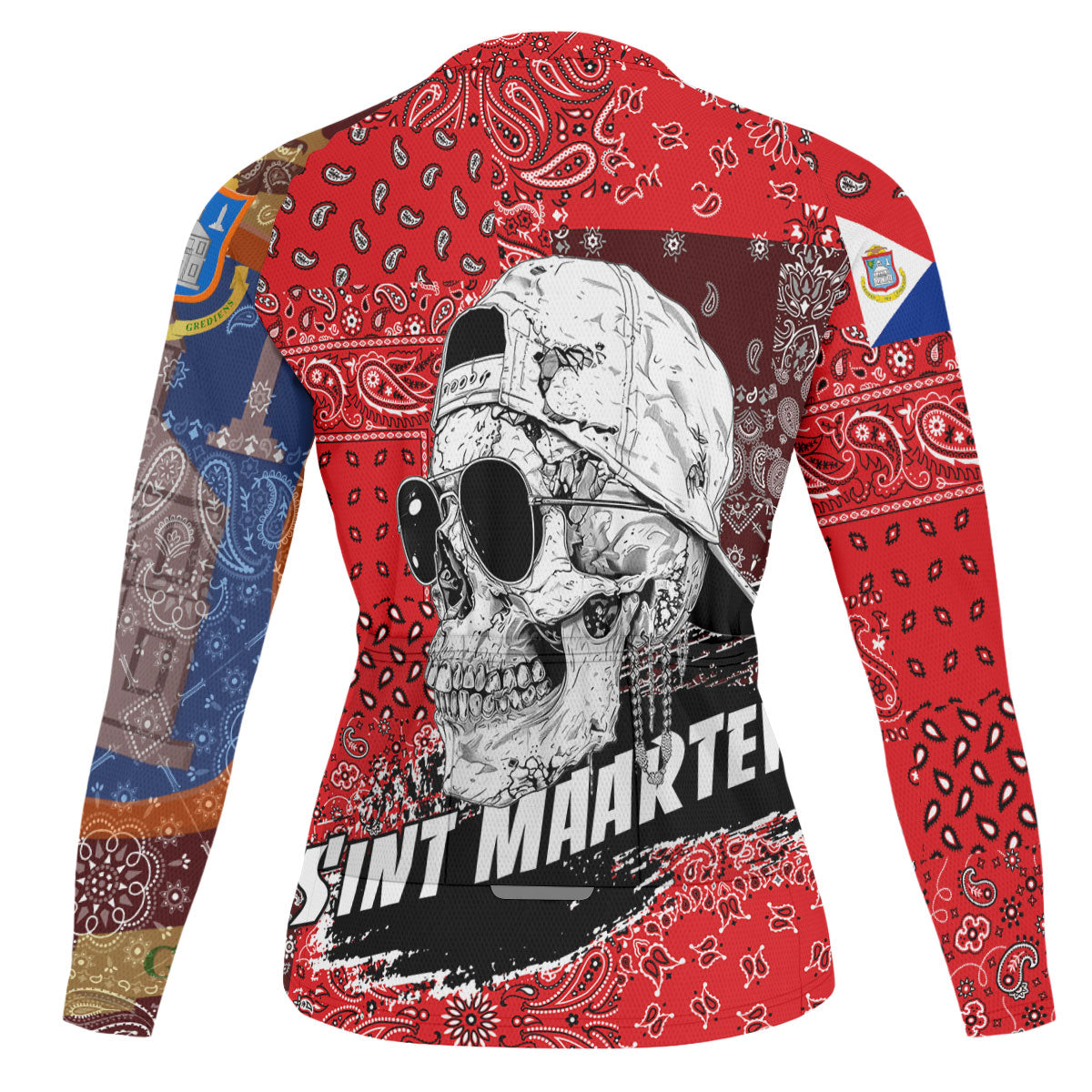 Sint Maarten Raglan Men Cycling Jersey Long Sleeve Paisley Flag And Skull Style 2