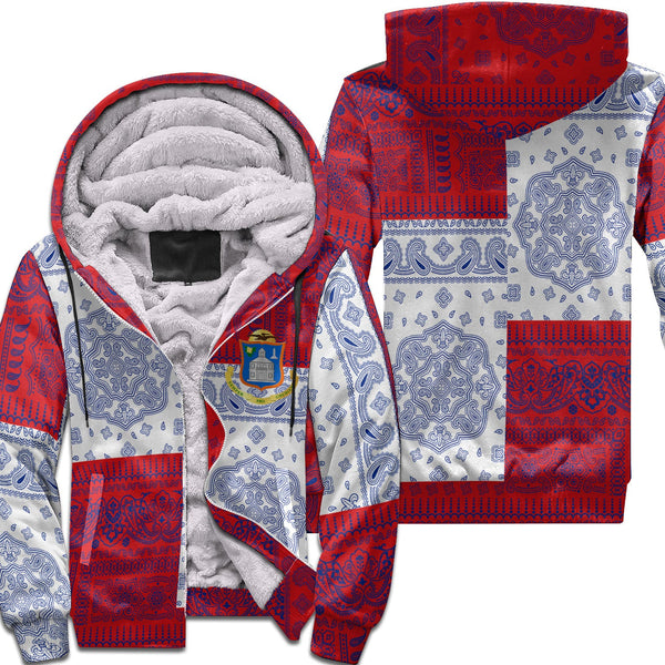 Sint Maarten Sherpa Hoodie Flag And Paisley Basic Style 1