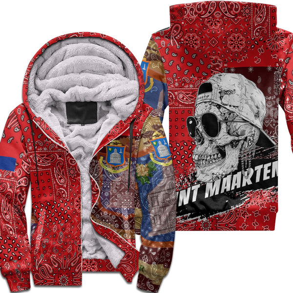 Sint Maarten Sherpa Hoodie Paisley Flag And Skull Style 1