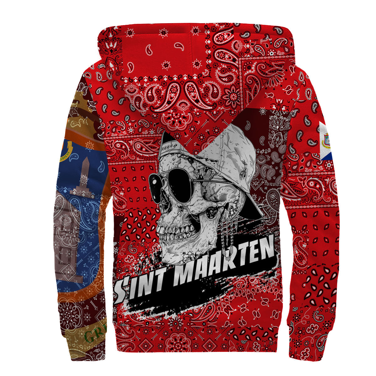 Sint Maarten Sherpa Hoodie Paisley Flag And Skull Style 2