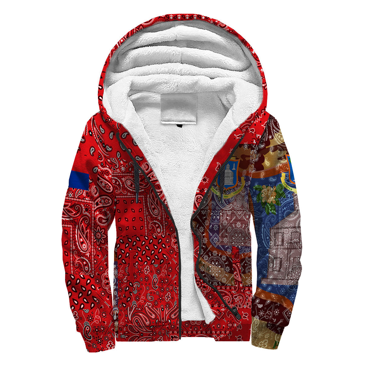 Sint Maarten Sherpa Hoodie Paisley Flag And Skull Style 3