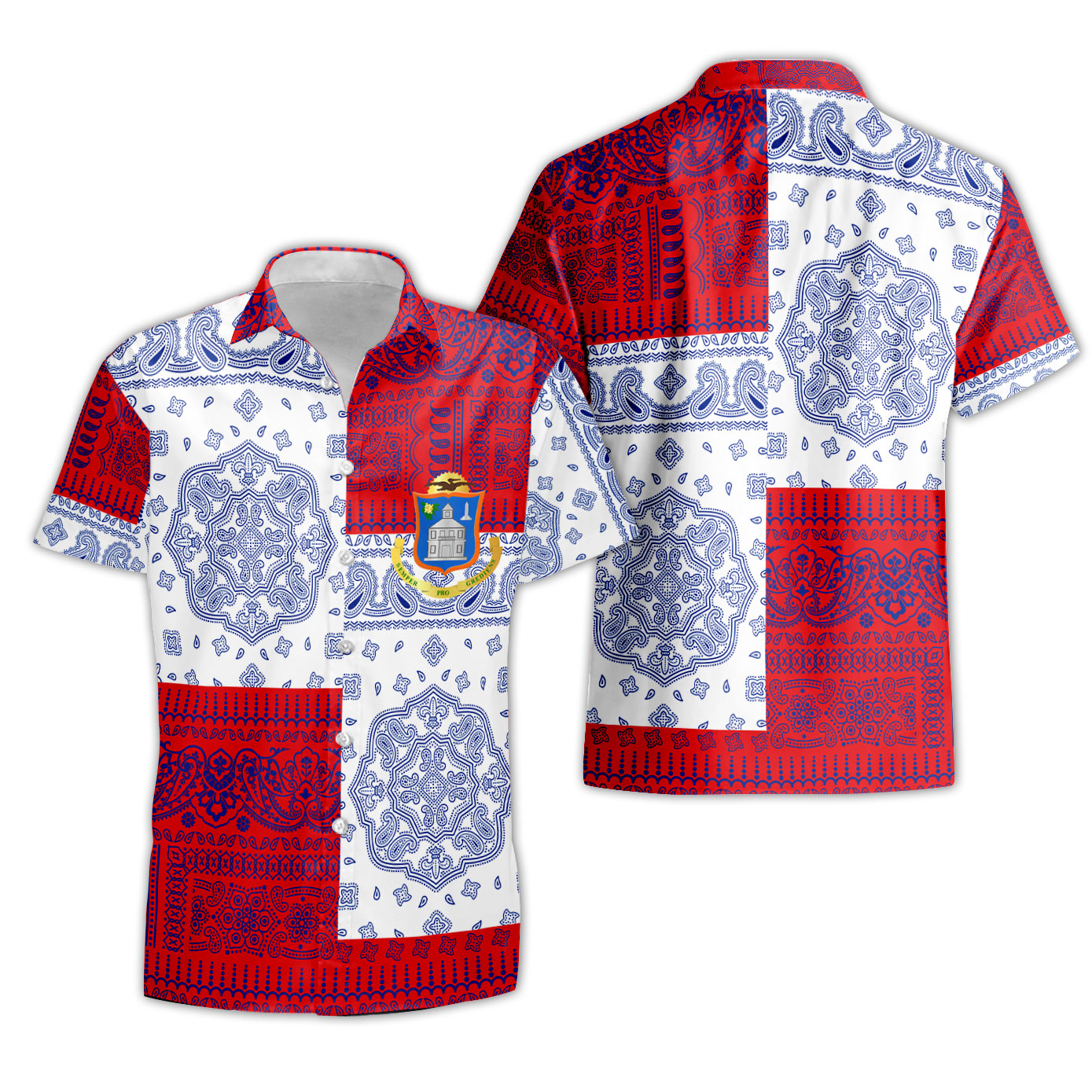 Sint Maarten Short Sleeve Shirt Flag And Paisley Basic Style 1