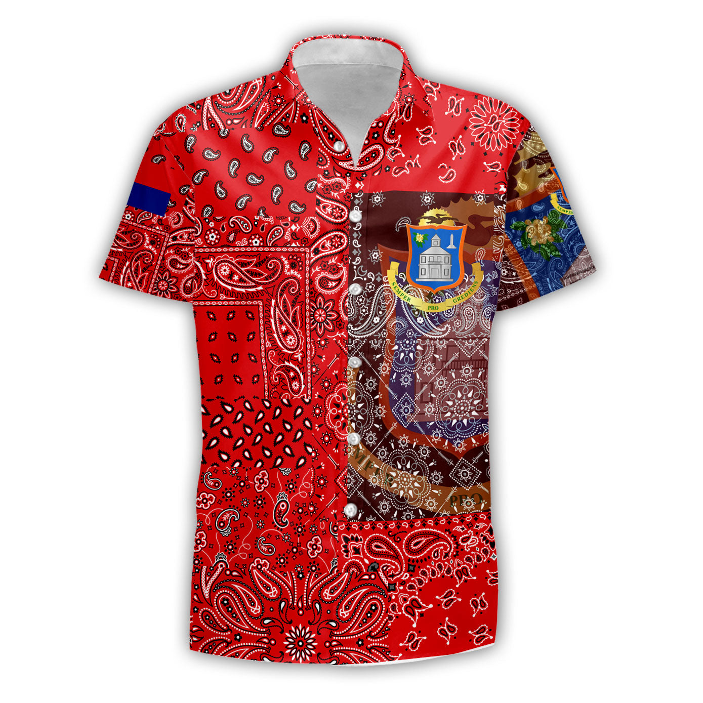 Sint Maarten Short Sleeve Shirt Paisley Flag And Skull Style 1