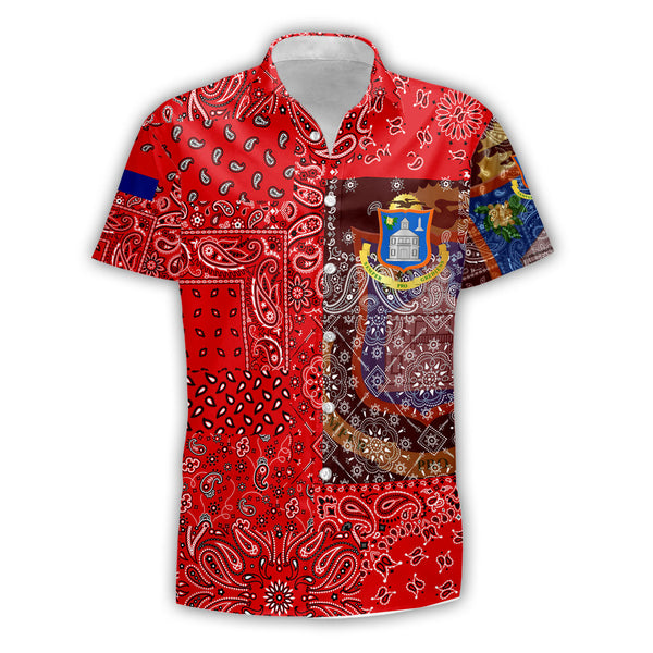 Sint Maarten Short Sleeve Shirt Paisley Flag And Skull Style 1