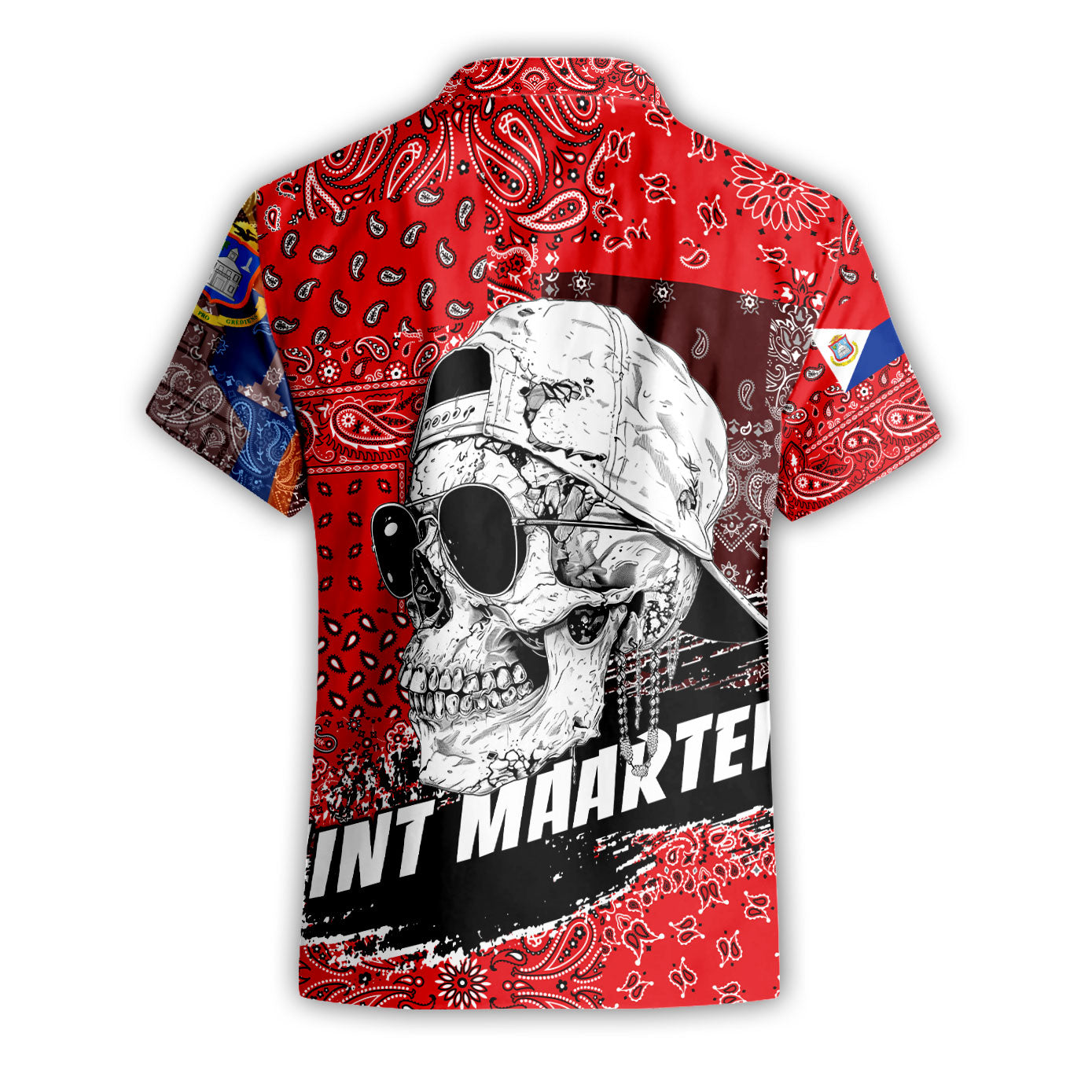 Sint Maarten Short Sleeve Shirt Paisley Flag And Skull Style 2