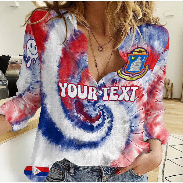 Sint Maarten Women Casual Shirt Custom Tie Dye Style 1