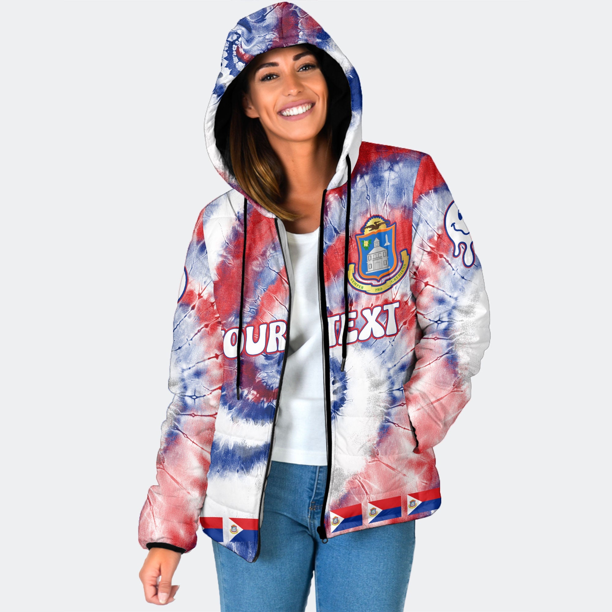 Sint Maarten Women Hooded Padded Jacket Custom Tie Dye Style 1