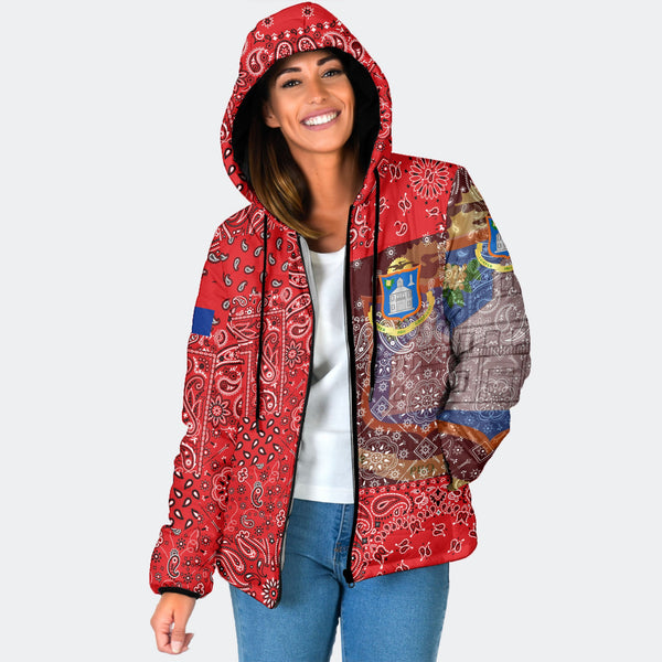 Sint Maarten Women Hooded Padded Jacket Paisley Flag And Skull Style 1