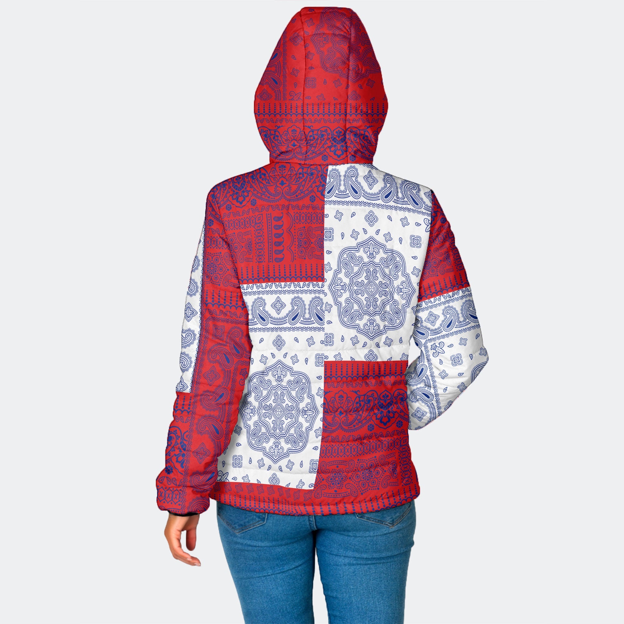 Sint Maarten Women Hooded Padded Jacket Flag And Paisley Basic Style 2