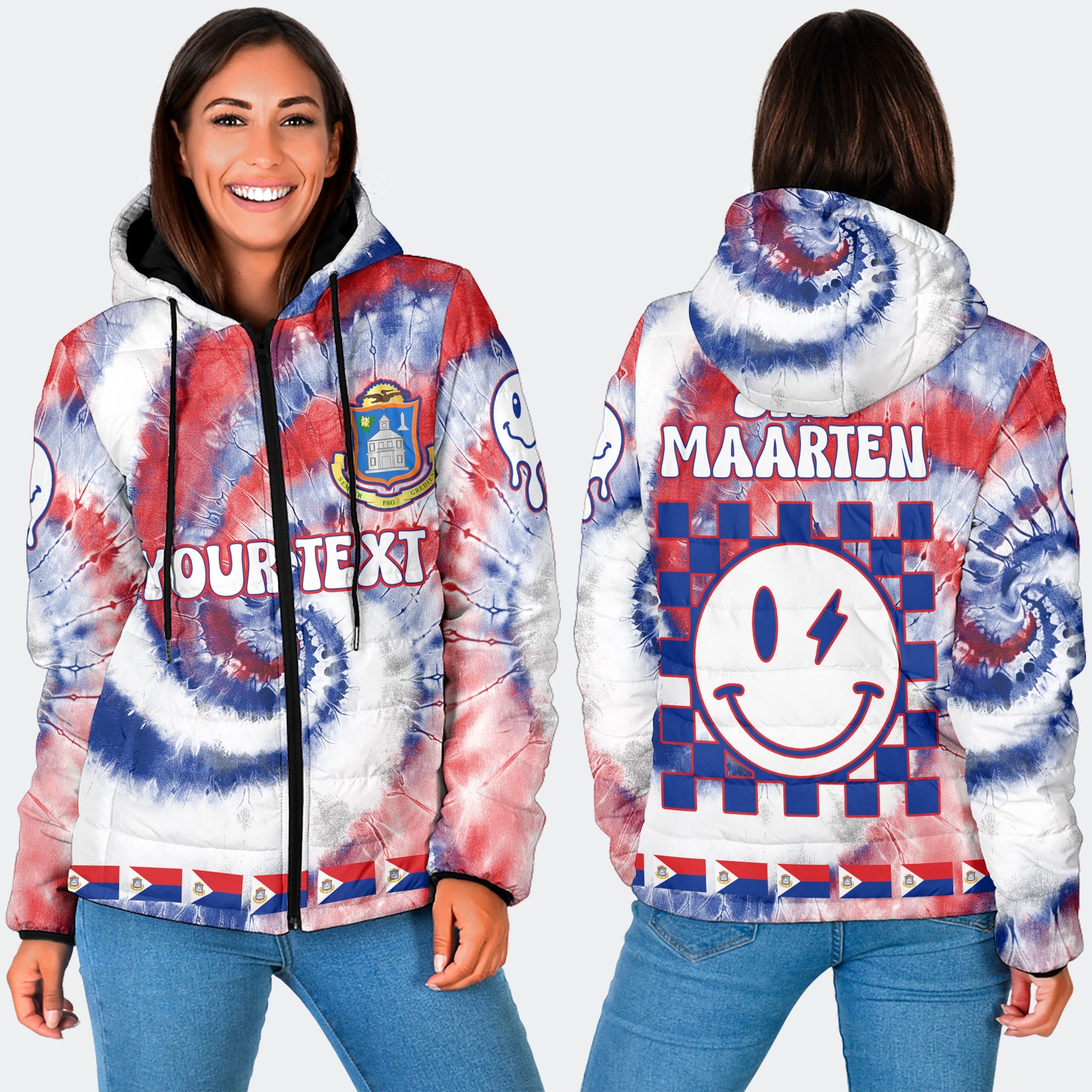 Sint Maarten Women Hooded Padded Jacket Custom Tie Dye Style 3