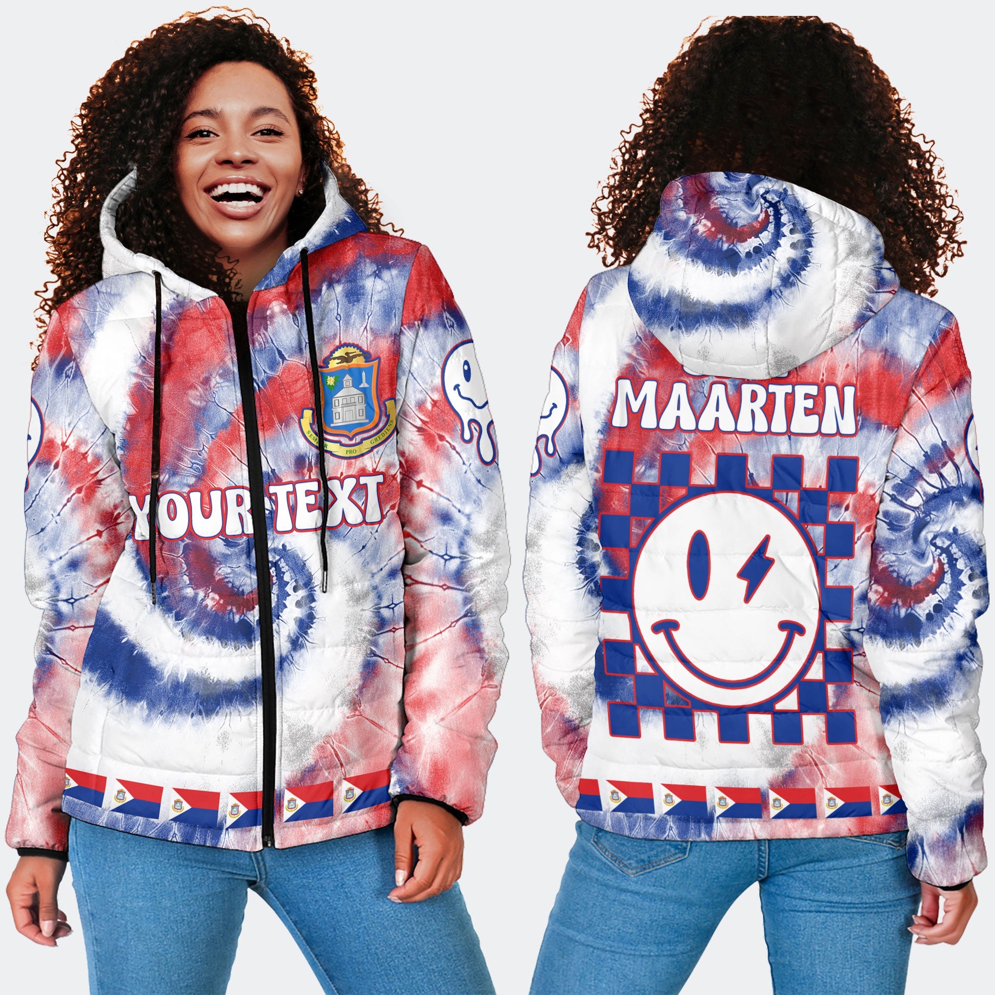 Sint Maarten Women Hooded Padded Jacket Custom Tie Dye Style 4