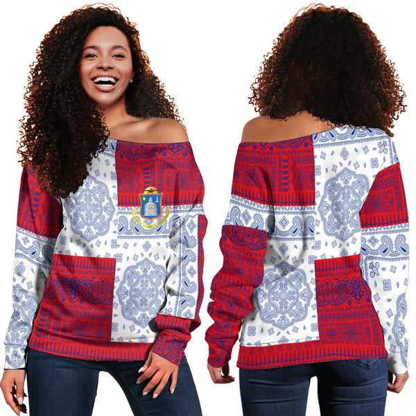 Sint Maarten Women Off Shoulder Sweatshirt Flag And Paisley Basic Style 1