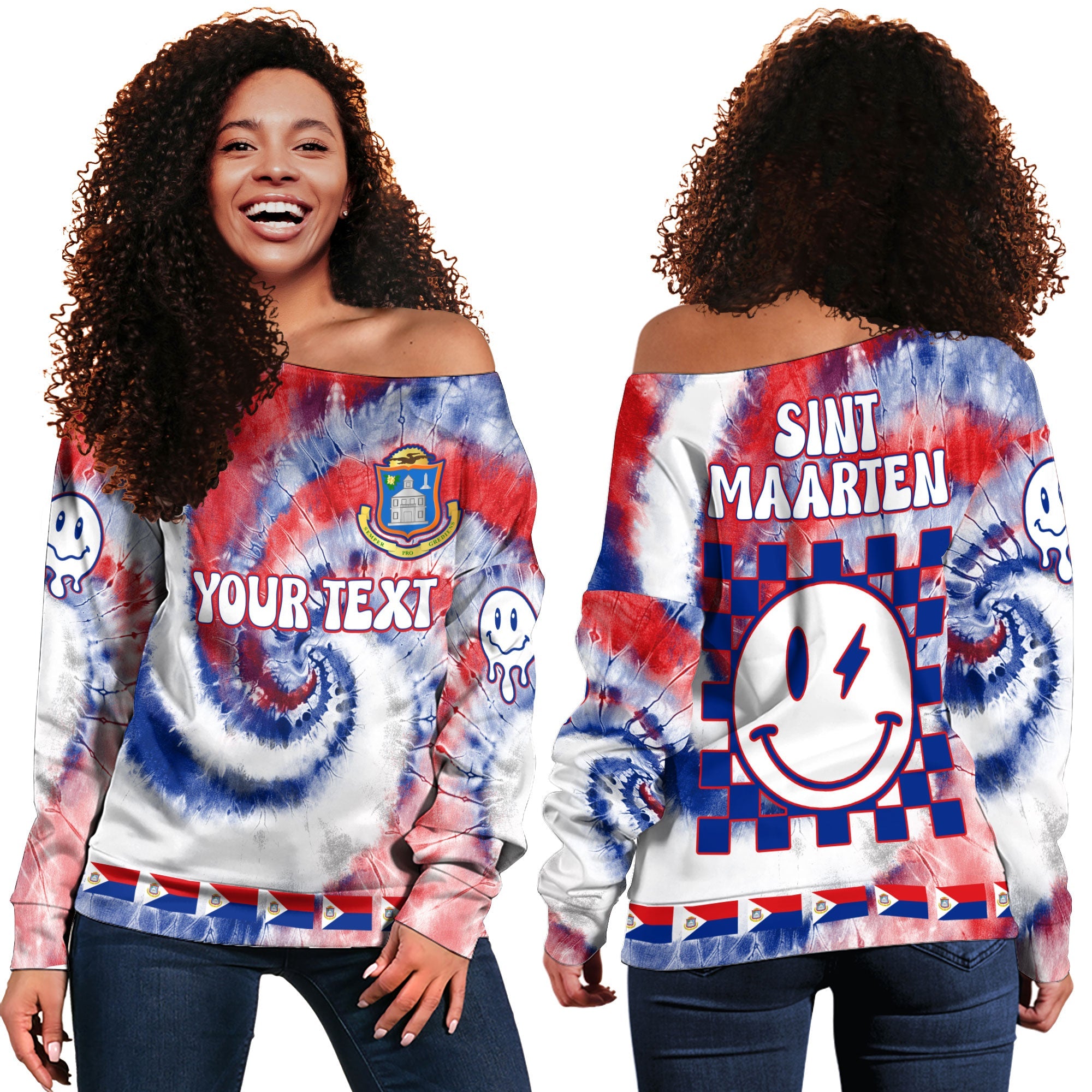 Sint Maarten Women Off Shoulder Sweatshirt Custom Tie Dye Style 2