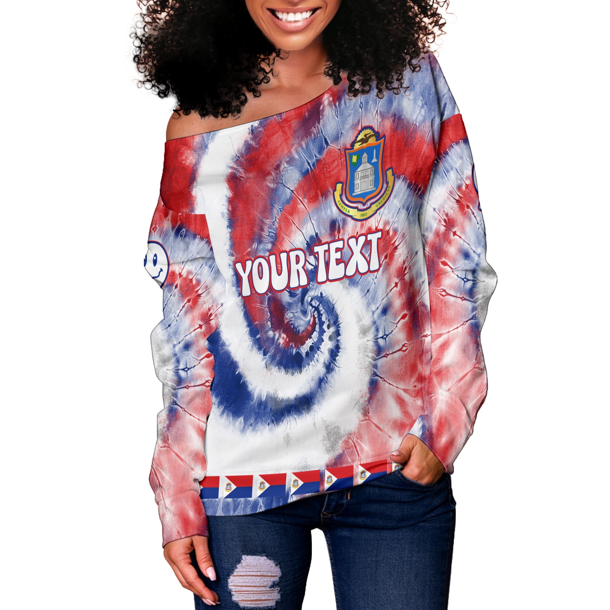 Sint Maarten Women Off Shoulder Sweatshirt Custom Tie Dye Style 3