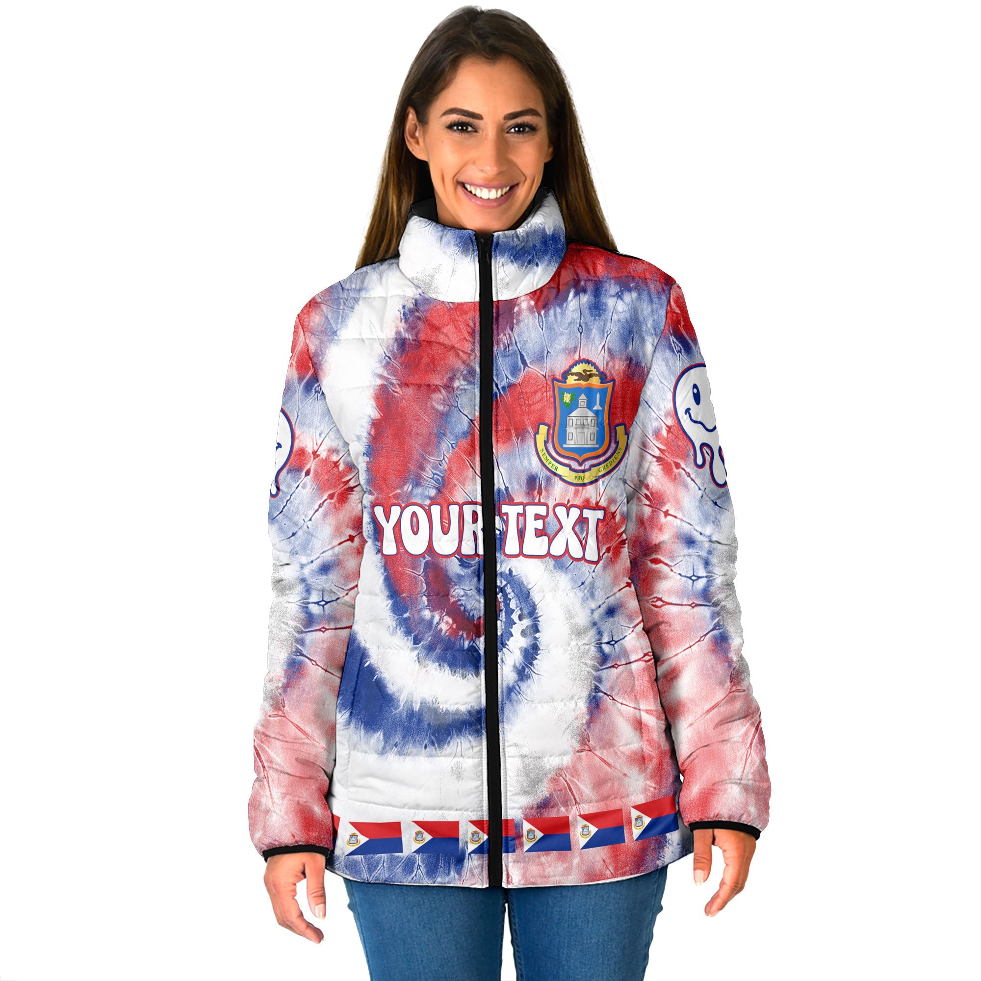 Sint Maarten Women Padded Jacket Custom Tie Dye Style 1